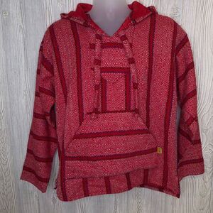 Molina Baja Hoodie Pullover Red Striped Surfer Hippie Festival Size S 32 34